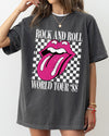 Rock And Roll World Tour Lips And Tongue Checkered 80s Rock Retro Classic Rock Comfort Colors Tee