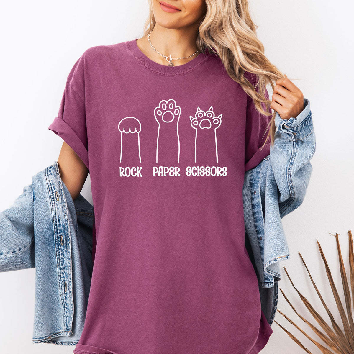 Rock Paper Scissors Cat Mom Feline Pet Artwork Graphic Illustration Comfort Colors Tee