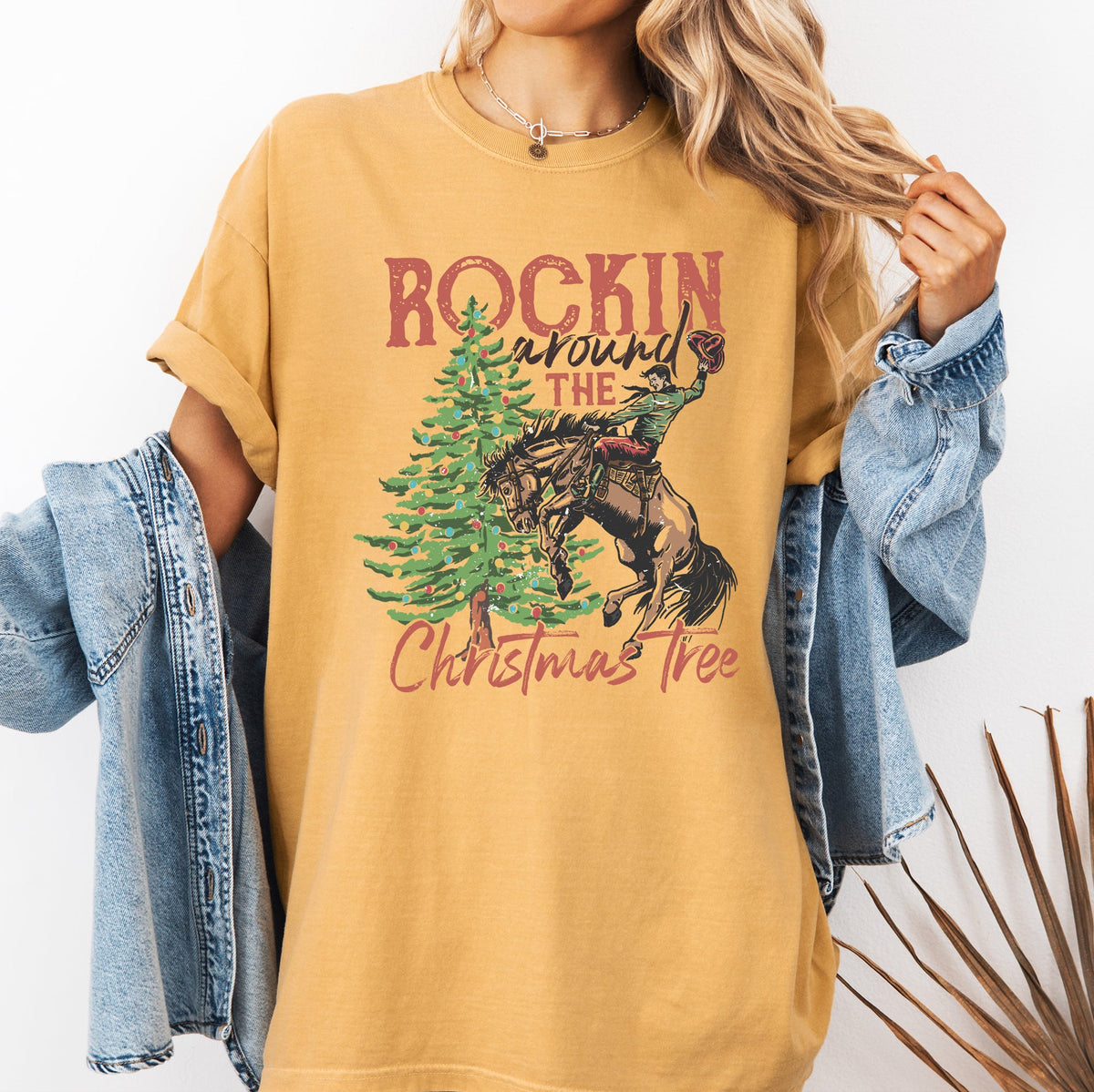Rockin Around The Christmas Tree Cowboy Country Western Santa Xmas Comfort Colors Tee