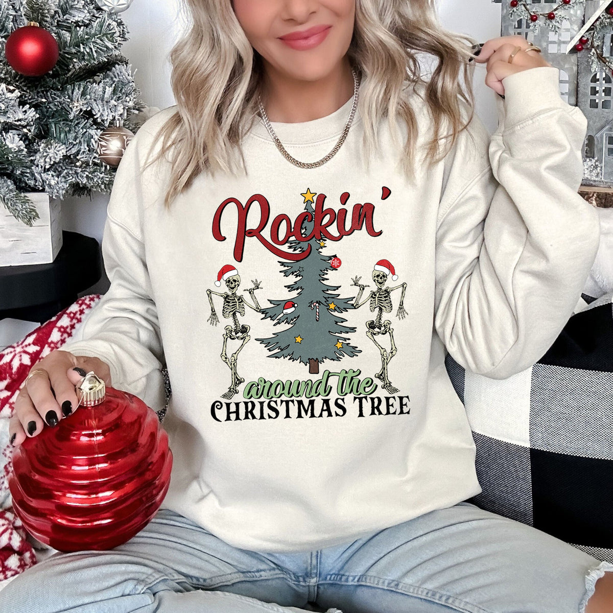 Rocking Around The Christmas Tree, Dancing Skeletons Holiday Party Edition Sweatshirt