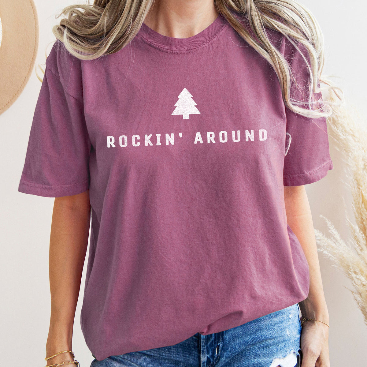 Rocking Around The Christmas Tree Minimal Retro Rock And Roll Comfort Colors Tee