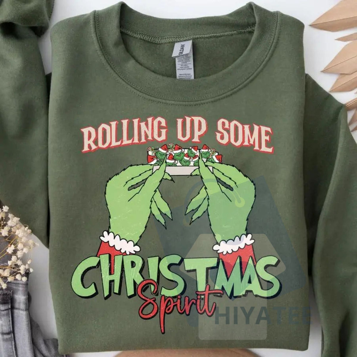 "Rolling Up Some Christmas Spirit" Sweatshirt – Funny Holiday Graphic Sweatshirt, Smoking Christmas Slogan Pullover, Edgy Xmas Gift