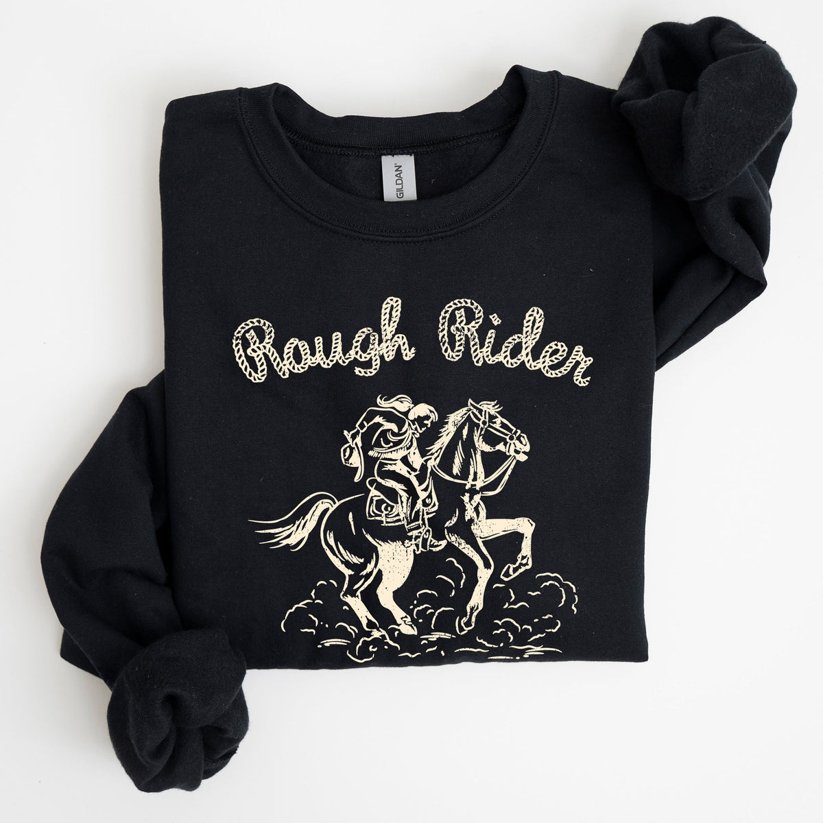 Rough Rider, Cowgirl, Horse, Rodeo Western Heritage Illustration Graphic Sweatshirt