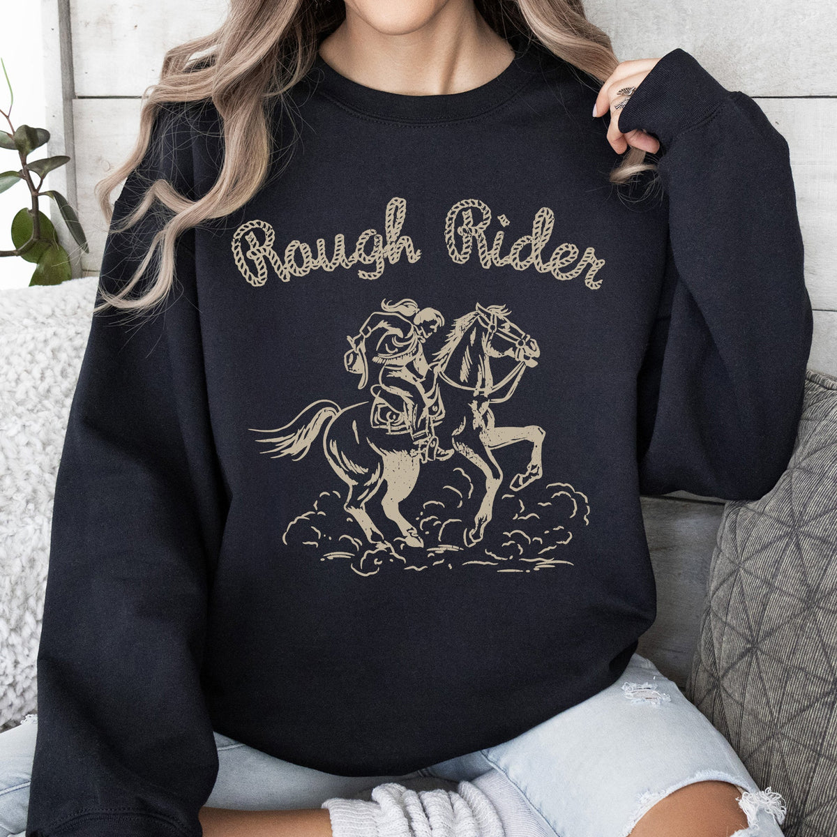 Rough Rider Rodeo Cowgirl Horse Bronco Cowboy Western Pride Heritage Graphic Sweatshirt