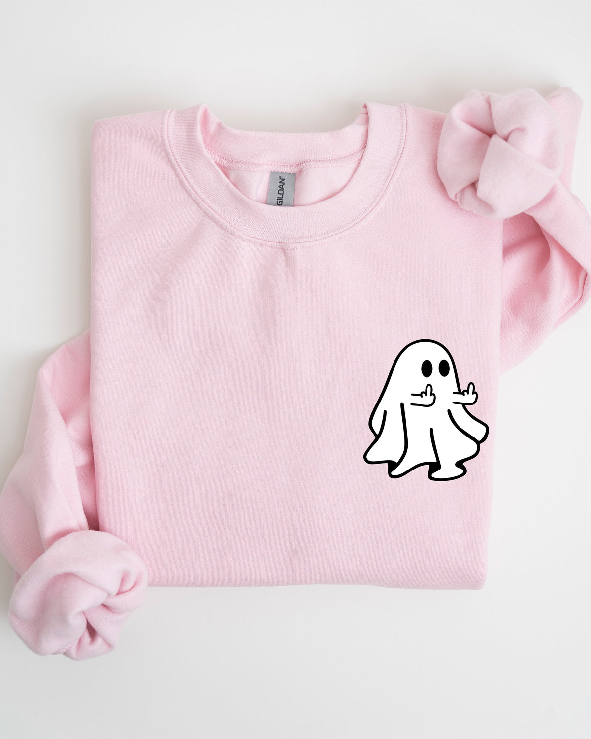 Rude Ghost Pocket Print Middle Finger Crude Vulgar Meme Halloween Edition Sweatshirt