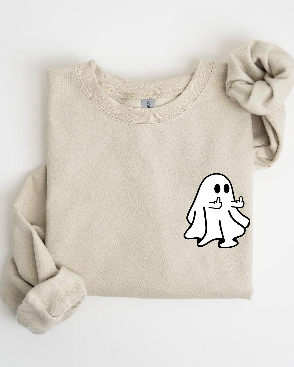 Rude Ghost Pocket Print Middle Finger Crude Vulgar Meme Halloween Edition Sweatshirt