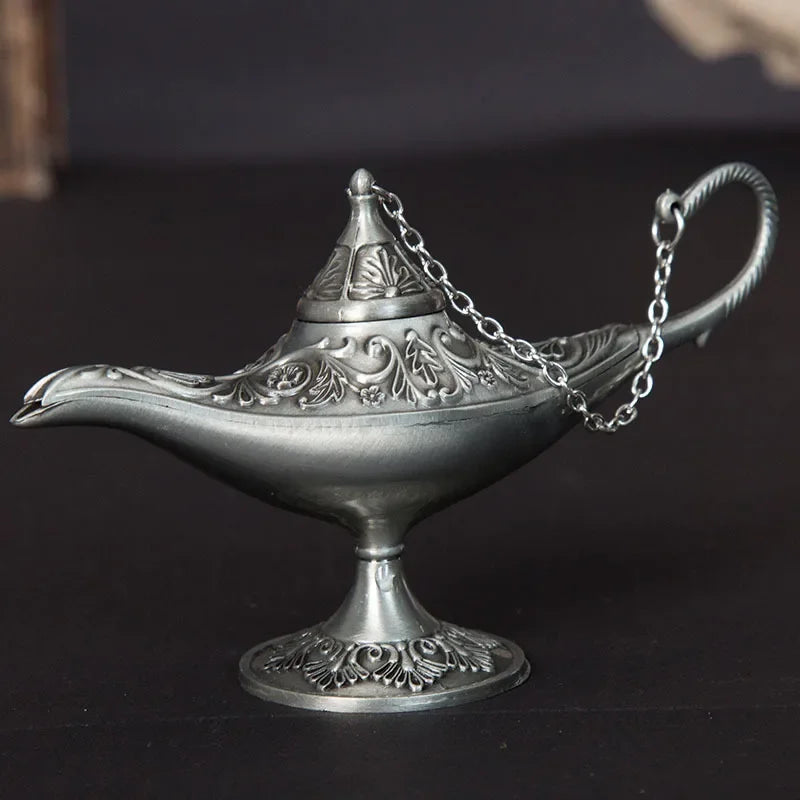 12cm(4.7")Classic Rare Hollow Legend Aladdin Magic Genie Lamps Incense Burners Retro Wishing Oil Lamp Home Decor Gift
