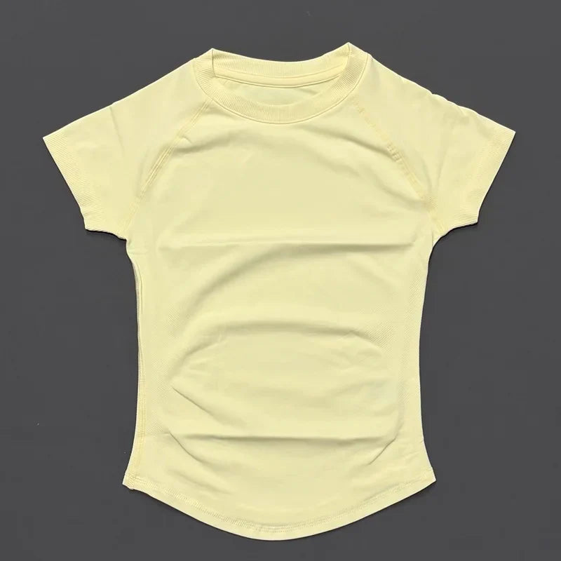 HISTELLO Sports Short Sleeve Top Women Gym Yoga Top Workout Clothes Sports T Shirt Fitness Activewear Running Tight Tops