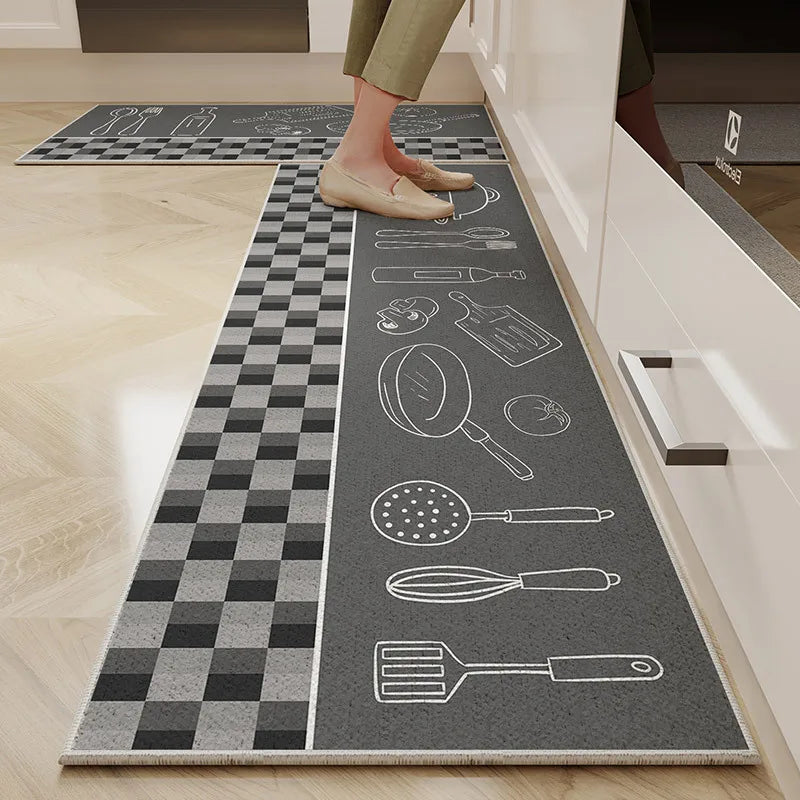 VIKAMA 1/2PC Cartoon Easy To Manage Kitchen Floor Mat Home Long Crystal Velvet Carpet Dirt Resistant and Non-Slip Floor Mat
