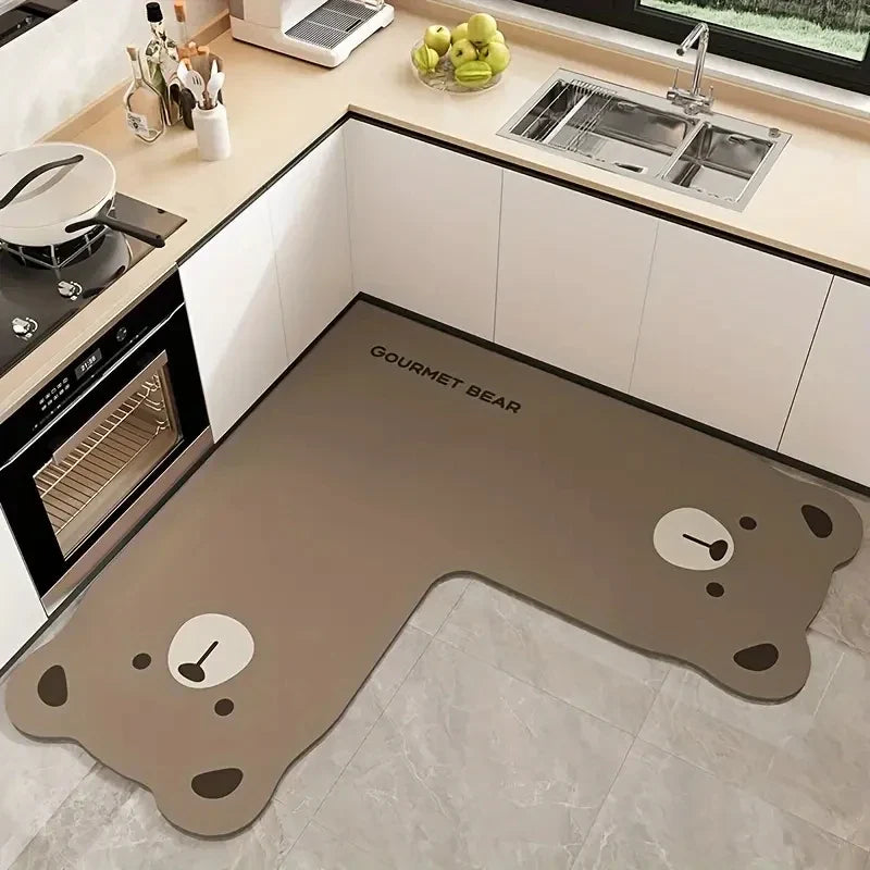 VIKAMA Cartoon Panda Kitchen Rug, Absorbent Non-Slip Irregular L-Shaped Floor Mat, Kitchen Mat, Bathroom Foot Mat Home Decor