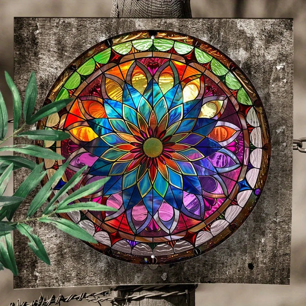 8" Round Mandala Aluminum Art Sign - UV-Resistant Waterproof Wall Decor, Art Nouveau Living Room Patio Art