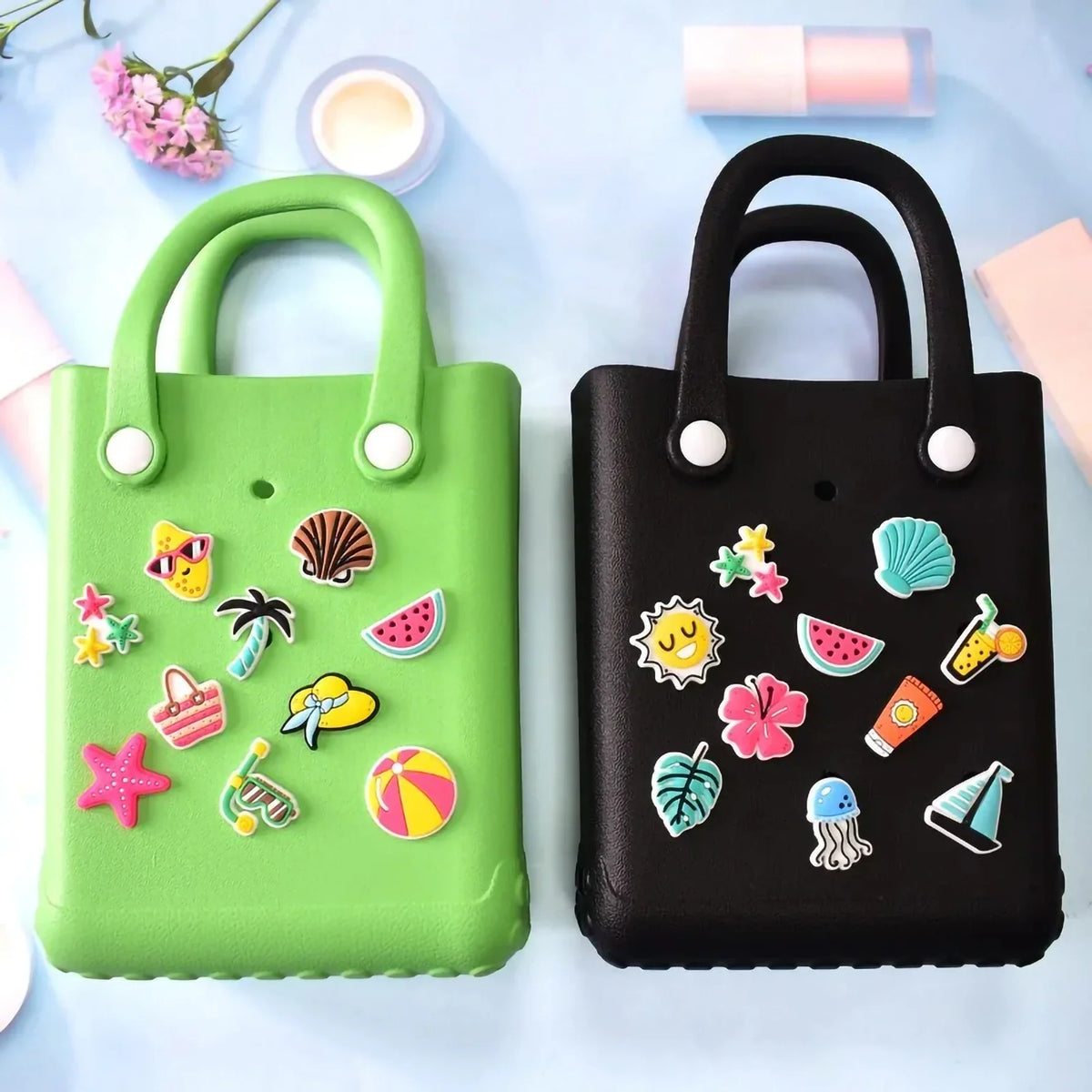 18pcs Lovely Bags Accessories Rubber Summer Decoration Women Beach Bag Tote Handbag Random Pairing Decorative Buckles Inser