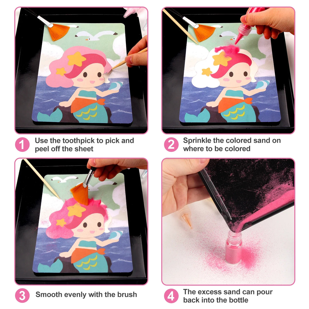 Sand Art Kit DIY Sand Painting Craft 14 Color 12 Princess Sand Painting Cards Montessori Toys Educational Toys for Kids Gifts