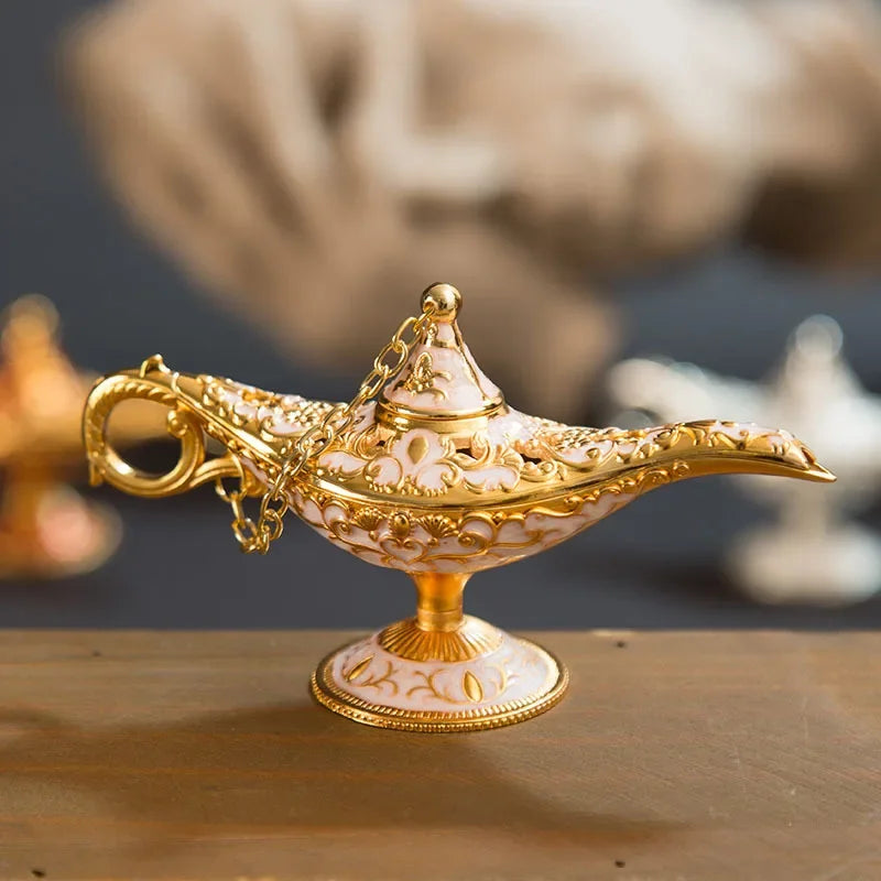 12cm(4.7")Classic Rare Hollow Legend Aladdin Magic Genie Lamps Incense Burners Retro Wishing Oil Lamp Home Decor Gift