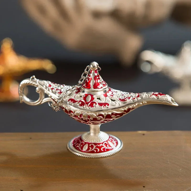 12cm(4.7")Classic Rare Hollow Legend Aladdin Magic Genie Lamps Incense Burners Retro Wishing Oil Lamp Home Decor Gift