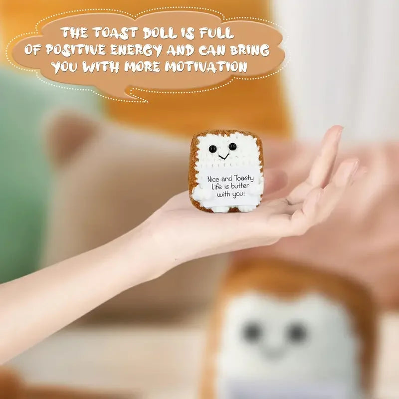Cheerful Positive Toast Doll: 2.56" Knitted Crochet Toy with Encouragement Card - Perfect for Friends Gatherings New Year Decor