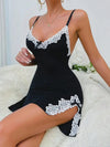 Sexy Sleepwear Women Lace Silk Satin V-Neck Nightgown Split Hem Soft Lingerie Night Dress Sleeveless Sleepwear Female Clothes