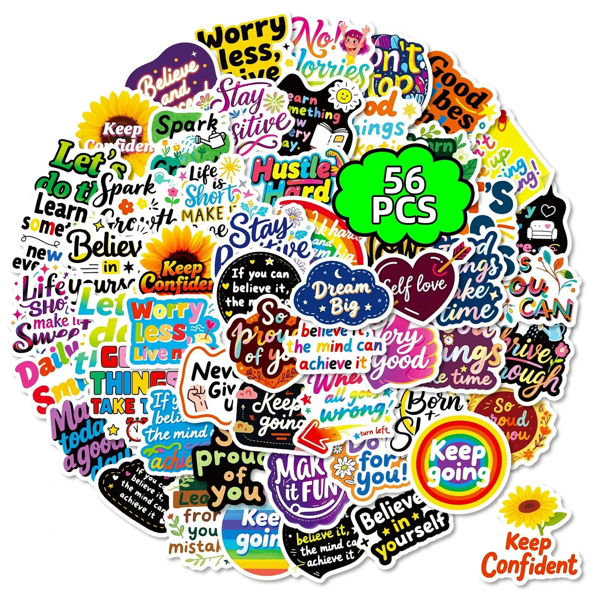 56PCS Inspirational Graffiti Stickers Positive Text Stickers Decorative Notebook Laptop Waterproof Stationery Stickers