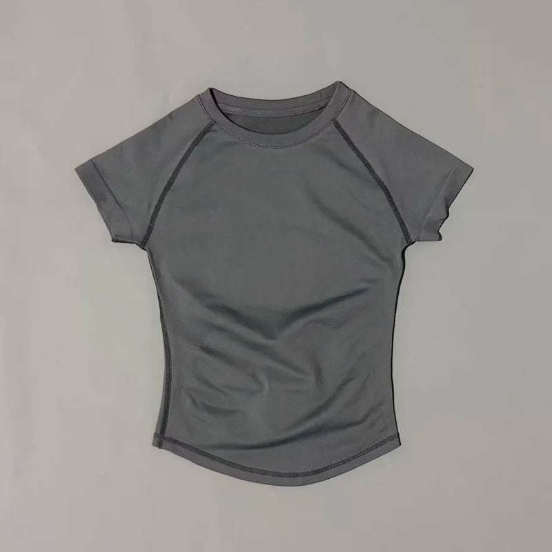 HISTELLO Sports Short Sleeve Top Women Gym Yoga Top Workout Clothes Sports T Shirt Fitness Activewear Running Tight Tops