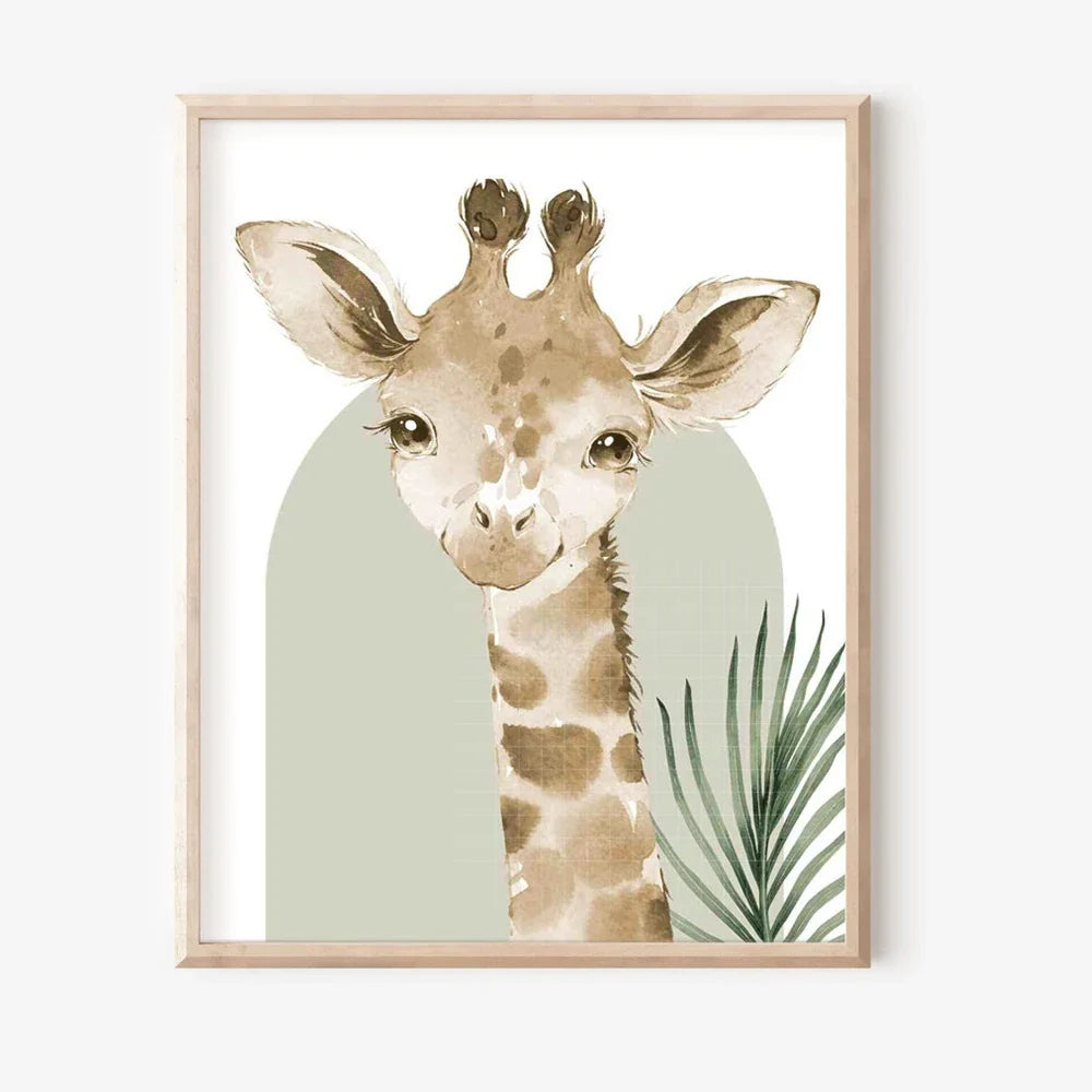 Nordic Modern Cute Animal Elephant  Giraffe Cat Prints Canvas Painting Poster For Living Room Play Room Kids Room Home Decor