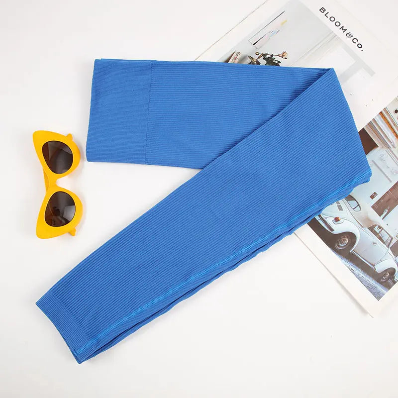 Women Seamless Ribbed Leggings High Waist Butt Lifting Workout Tights Solid Color Simple Fitness Pants Casual Clothing