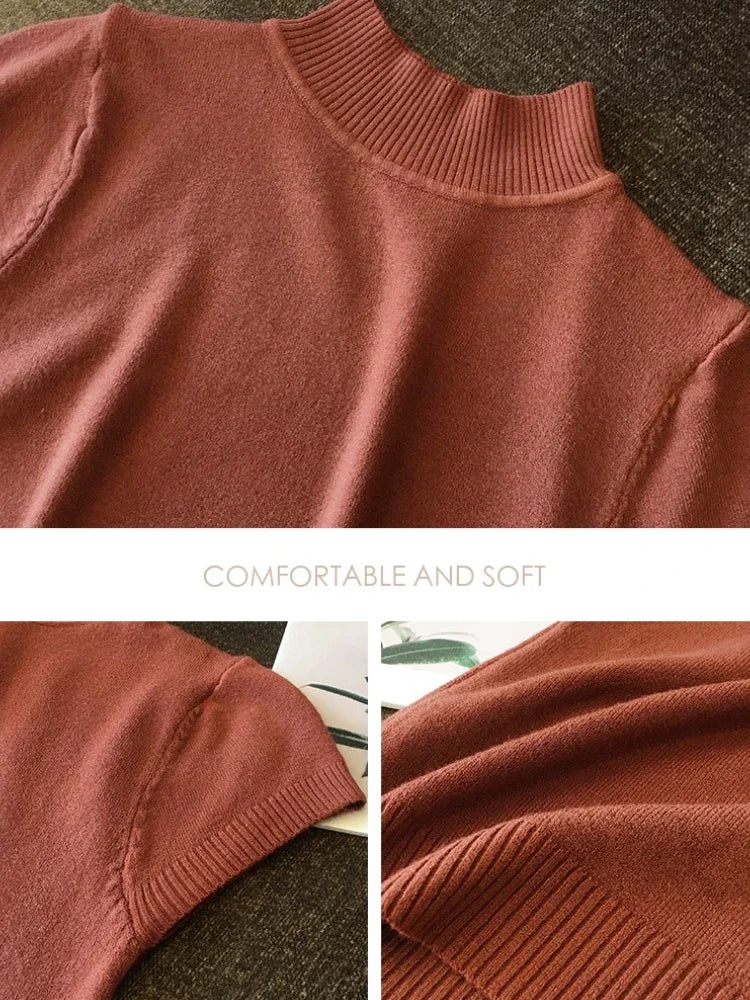 Turtleneck T-Shirt Women's Fashion Jumper Casual Tops Korean Style Elegant Solid-Coloured Clothing Spring And Summer Season