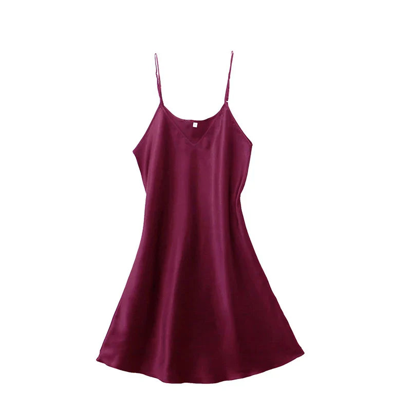 Women's Sexy Silk Satin Night Dress Sleeveless Nighties V-neck Nightgown Nightdress Plus Size Sleepwear Nightwear