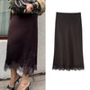 TFMLN Elegant Lace Splice Satin Half Skirt Women's Fashion Wrap Around Long Skirt High Quality Feel New 2025 Style