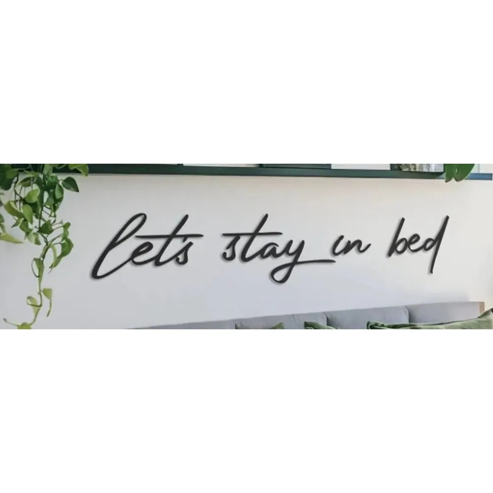 12x8 Inch "Let's Stay in Bed" Metal Wall Sign - Rustic Industrial Decor with Distressed Finish, Cozy Home Quote Art for Bedroom