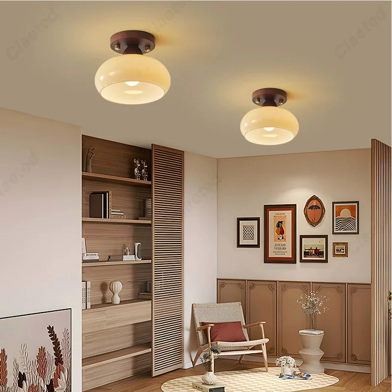 New Japanese LED Cream Wind Glass Ceiling Lamp Living Room Dining Room Porch Aisle Balcony Decorative Lighting