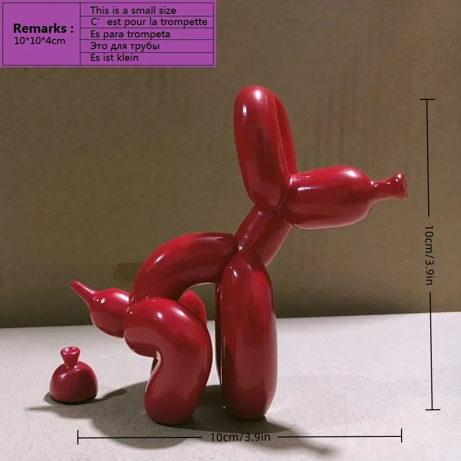 Modern Art Squat Balloon Dog Animal Decorative Statue, Suitable for Interior Living Room Farmhouse Bedroom Office Cabinet Wood