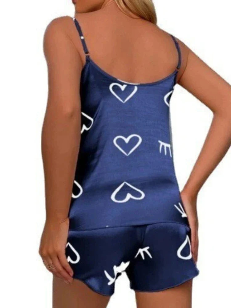 New Women's Pajama Set Short Sleeveless Loungewear Heart Printing Comfort Home Wear Sleepwear Cotton Casual  Sexy Sleepwear