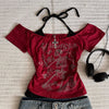 Millennium 2000s Y2k crop aesthetic sweet and sexy vest women's sleeveless casual anime printed vest Harajuku red full outfit Em