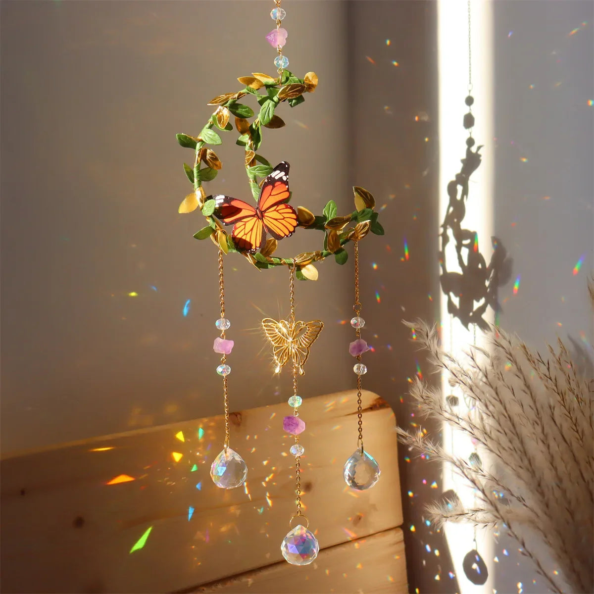 Sun Catcher with Butterfly Floral Vine Design Wedding Decor Home Wedding Party Decoration Ornament