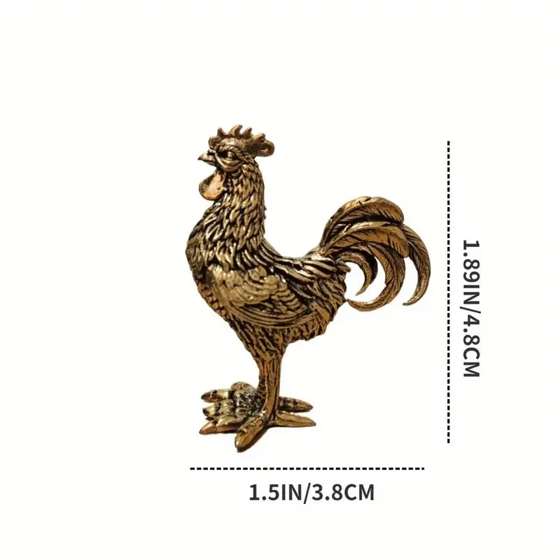 Pure Brass Rooster Figurine - Intricate Golden Animal Brass Home Decor Office Gift Detailed Feathers Comb Table Ornament Tea Pet