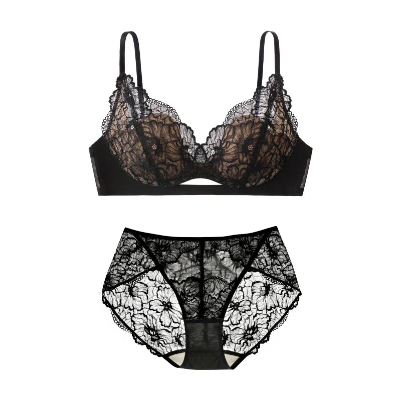 SUJIIN Summer Sexy Bra and Panty Sets for Woman Lace Comfort Thin Bras Set Women's Small Chest Wireless Lingeries Sexy Hot MX325