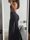 Ladies High-Waisted Wide-Leg Yoga Pants Solid Color Elastic Waistband Comfortable Fabric for Outdoor Fitness