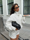 HH Woman Autumn Long Sleeves Turtleneck Zipper With Pockets Drawstring Casual Coats Women Fashion Polka Dot Printed Jacket