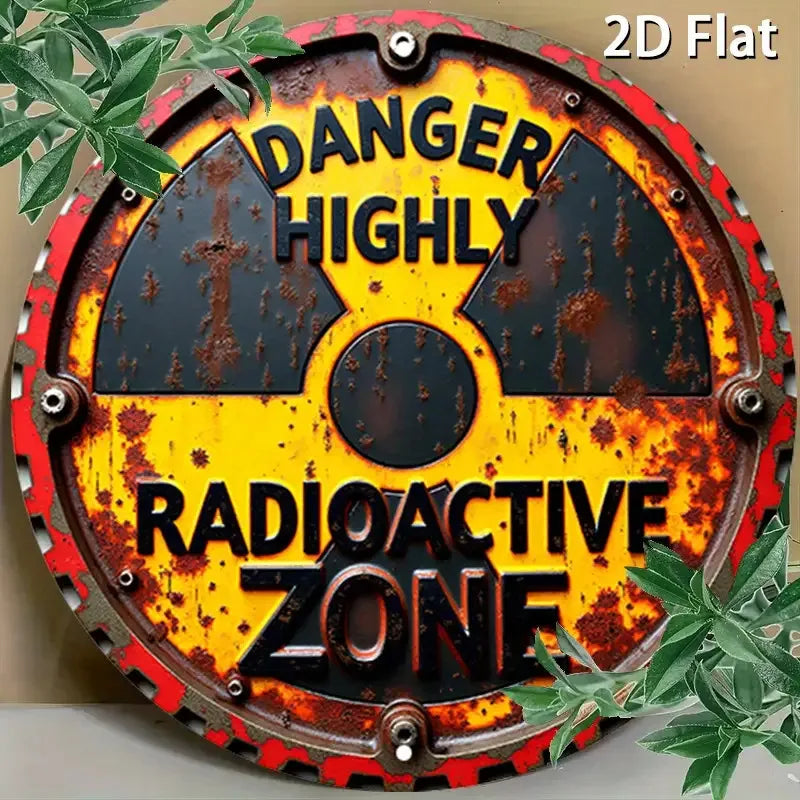 1pc Rustic Radiation Warning Round Aluminum Sign - 2D Flat Nuclear Hazard Metal Wall Art, "DANGER HIGHLY Radioactive ZONE