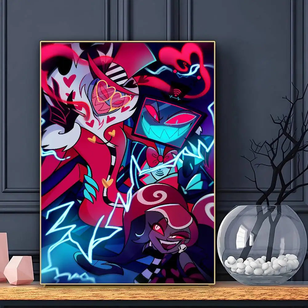Cartoon H-Hazbin H-Hotel Plot Comedy Poster Sticky Wall Art Printing Waterproof Home Living Bed Room Bar Aesthetic Decor