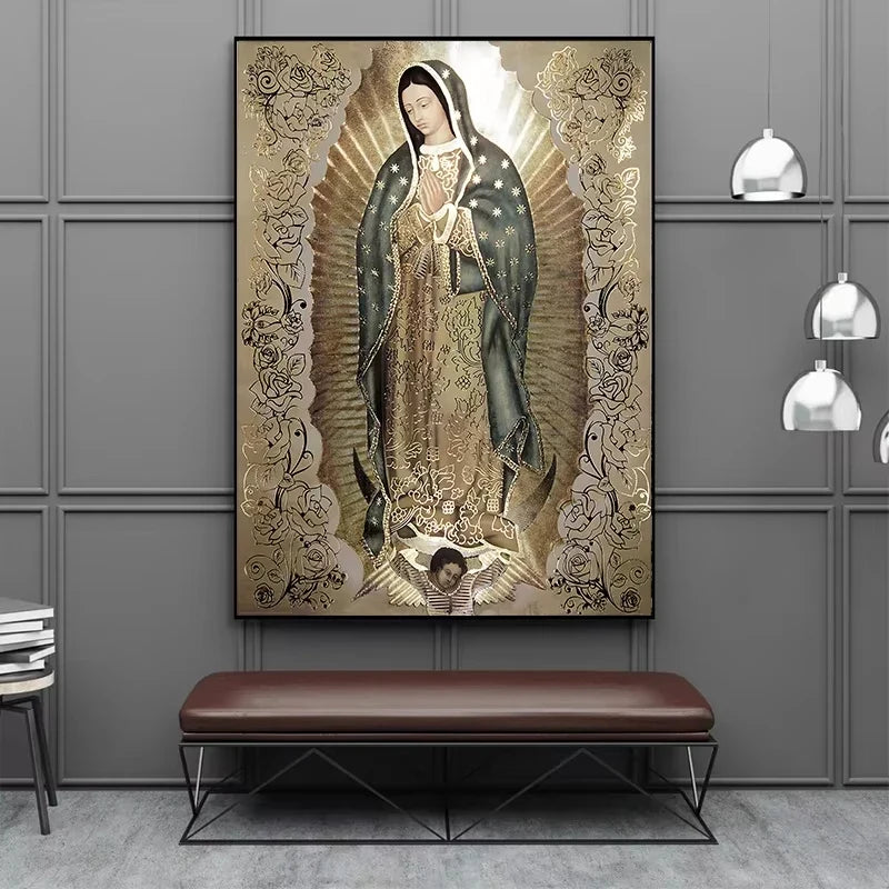 Catholic Art Lady of Guadalupe Wall Art Canvas Painting Retro Religious Decor Picture The Virgin of Guadalupe Poster Home Decor