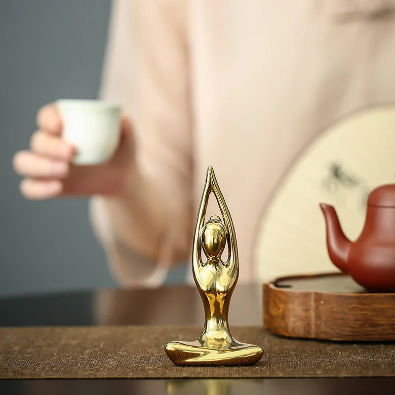 Home Decor Abstract Art Ceramic Yoga Poses Figurine Porcelain Lady Figure Statue Study Office Yoga Studio Ornaments Decorations