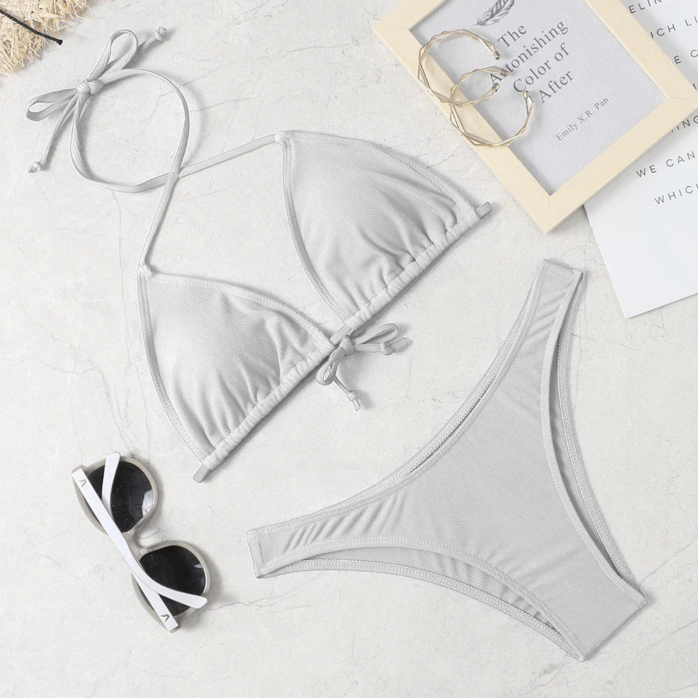 2022 new sexy bikini suit solid color swimsuit women's Beach swimsuit