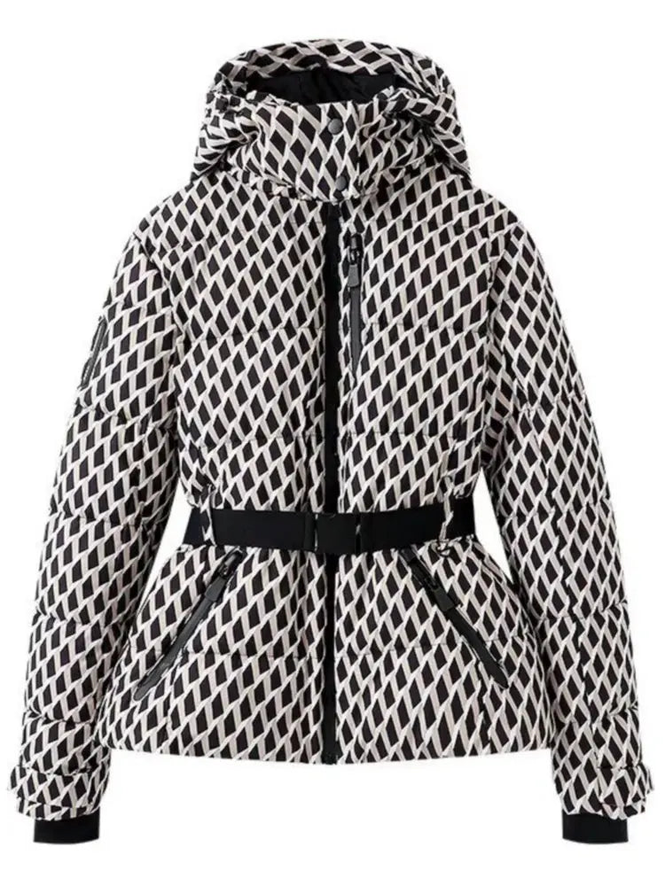 2025 Women Winter Hooded Down Jackets With Belt Lady Warm Thick Long Sleeve Stand Collar Parkas Padded Coats Sports Ski Outdoor