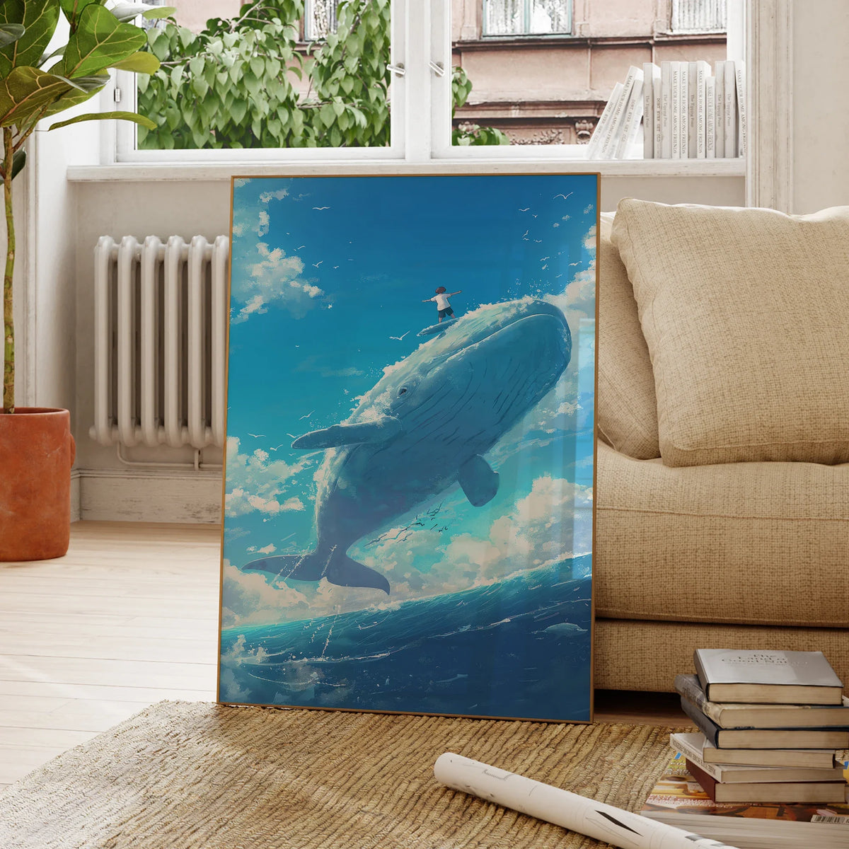 Modern Blue Sky And White Clouds Photo Whales Wall Art Prints Canvas Painting Poster Picture For Living Room Bedroom Home Decor