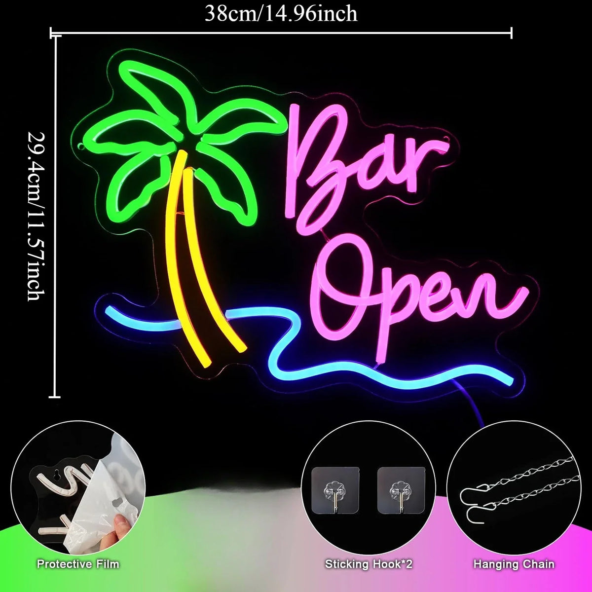 Bar Open Neon Sign LED Neon Light Sign USB Powered for Wall Decor Game Room Man Cave Club Bar Birthday Halloween Party Gifts