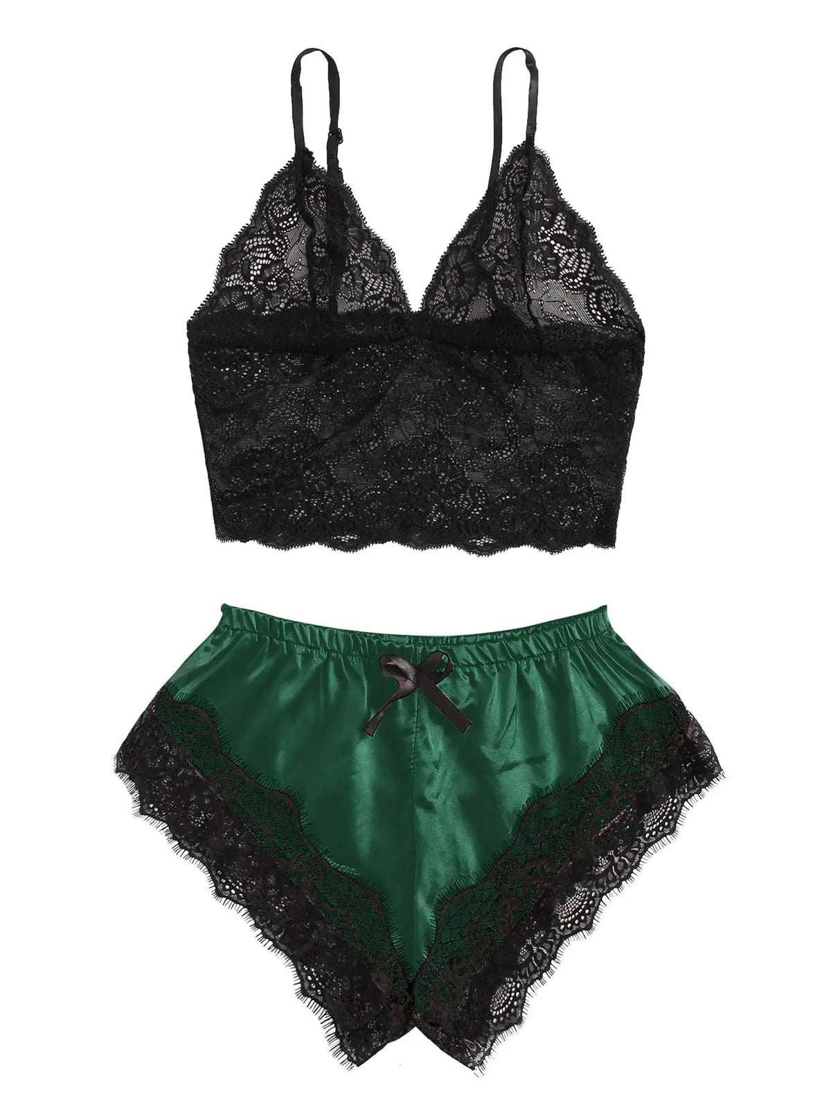 2PCS Women's Satin Pajama Set Lace Cami Top and Shorts Sexy Lingerie Sleepwear Summer Breathable Nightwear Black And Pink