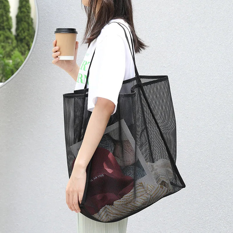 Fashion Mesh Hollow Out Handbag Design Beach Travel Package For Women Shoulder Bag Large Capacity Female Summer Shopping Totes