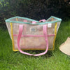 Ladies Summer Transparent Mesh Breathable Handbag Outdoor Beach Shower Handbag Large Capacity Beach Bags Portable Swimming Tote