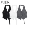 MUJER Off Shoulder Sleeveless Vest Women Black White Cropped Vest Woman Fashion Backless V Neck Short Coats Summer Waistcoat
